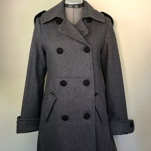 Gray Wool Top Coat Jacket Fitted Peacoat 2 XS 4 S